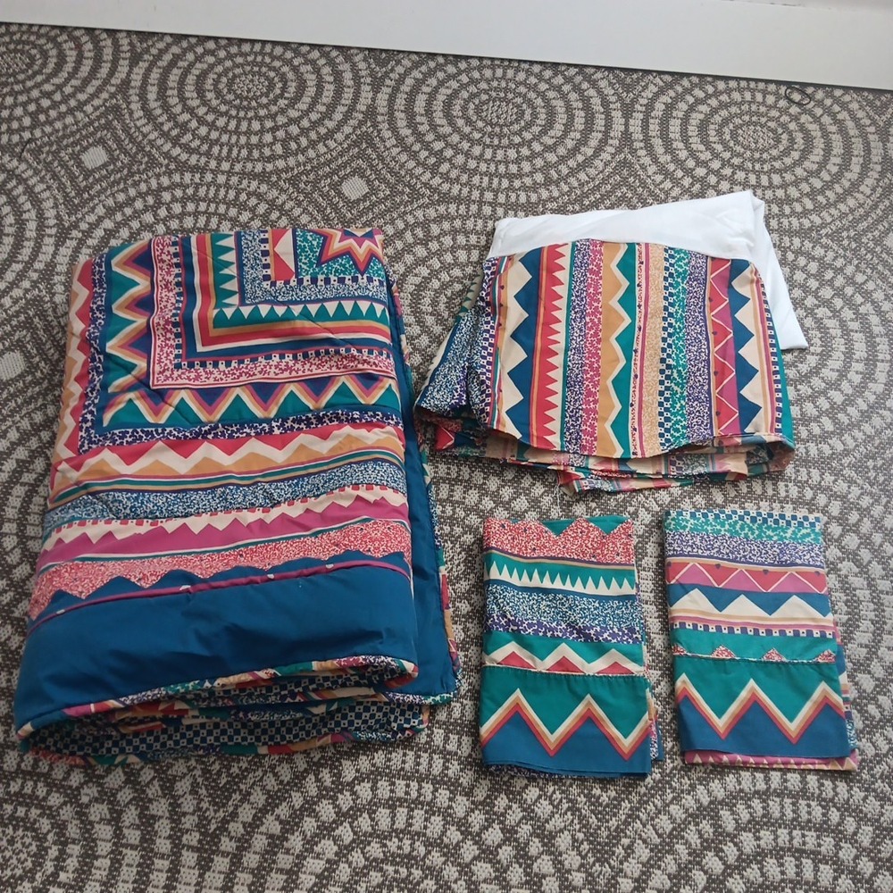 Vintage 1980's Collier Campbell Twin Southwestern Comforter Set 4 Reversible - Picture 1 of 9